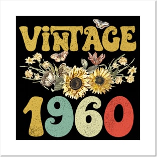 Vintage 1960 Sunflower Floral Retro Groovy 63rd Birthday Posters and Art